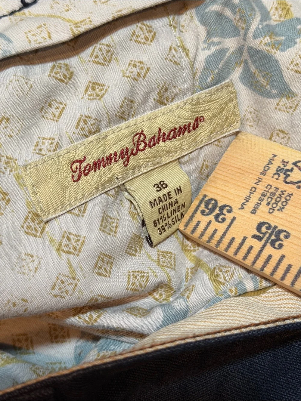 36X29 Tommy Bahama Pants Black Mulberry Flat Front Linen 61% Silk 39% Trousers